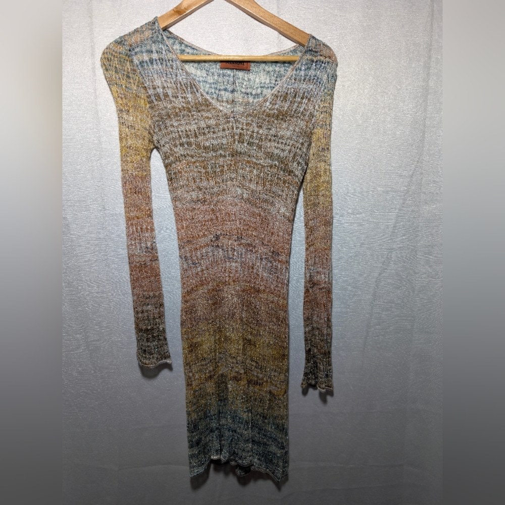 Missoni Italy Metallic Space Dye Ombre Knit Long Sleeve Tunic Mini Dress Size S
